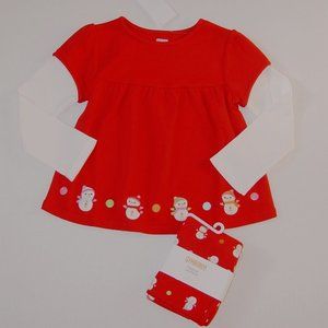 NWT Gymboree 2T red swing Top snowman Leggings set outfit
